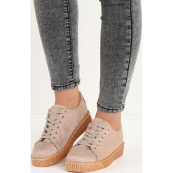 Khaki Creepersy Reveal. Brązowe półbuty damskie Born2be, z tkaniny, z okrągłym noskiem, na sznurówki. Za 59,99 zł.