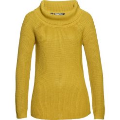Sweter z szerokim golfem bonprix żółty curry. Żółte swetry damskie bonprix, bez wzorów, bez rękawów, bez kaptura. Za 89,99 zł.