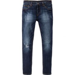 Dżinsy ze stretchem Skinny Fit Straight bonprix ciemnoniebieski "used". Niebieskie jeansy męskie regular bonprix, z jeansu. Za 109,99 zł.