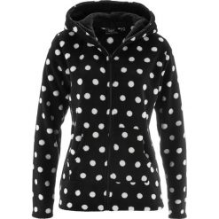 Bluzy polarowe: Bluza z polaru z kapturem bonprix czarno-biel wełny w kropki