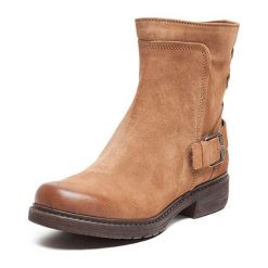 Buty zimowe damskie: Skórzane botki w kolorze beżowym