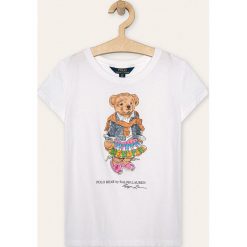 Polo Ralph Lauren - T-shirt dziecięcy 134-176 cm. Białe bluzki dziewczęce z nadrukiem, z bawełny, z okrągłym kołnierzem, krótkie. Za 179,90 zł.