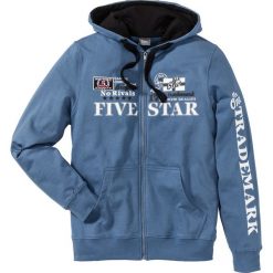 Bluza rozpinana z kapturem bonprix niebieski dżins. Niebieskie bluzy męskie bonprix, s, z aplikacjami, z kapturem, bez rękawów, z kapturem. Za 109,99 zł.