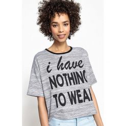 T-shirty damskie: T-shirt z napisem, kontrastowy okrągły dekolt