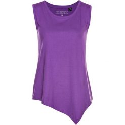 Długi top bonprix lila. Fioletowe bluzki damskie bonprix, bez wzorów, z asymetrycznym kołnierzem. Za 34,99 zł.