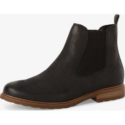 Tamaris - Kozaki damskie ze skóry, czarny. Czarne kozaki damskie Tamaris, ze skóry, eleganckie, bez obcasa, bez zapięcia. Za 279,95 zł.