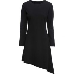 Sukienka bonprix czarny. Czarne sukienki damskie bonprix, bez wzorów, z dzianiny, z asymetrycznym kołnierzem, z krótkim rękawem, krótkie, mini, asymetryczne. Za 69,99 zł.