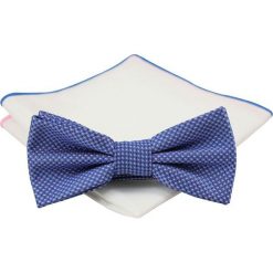 Mucha z poszetką - Chattier, Męska - Drobny Wzór MUCH0431. Niebieskie muszki męskie Chattier, na imprezę, w paski, eleganckie. Za 44,00 zł.