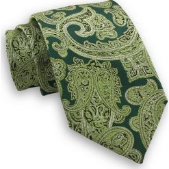 Zielony Męski Szeroki Krawat -Chattier- 8cm, Wzór Paisley, Łezki, Klasyczny KRCH1060. Żółte krawaty męskie Chattier, bez wzorów, z tkaniny, eleganckie. Za 39,00 zł.