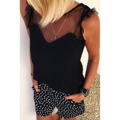 Top ZINERVA BLACK. Czarne bluzki damskie IVET, m, w koronkowe wzory, z koronki, eleganckie, bez kołnierzyka. W wyprzedaży za 49,00 zł.