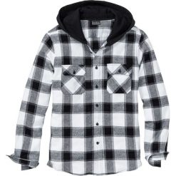 Koszule męskie: Koszula flanelowa z kapturem Slim Fit bonprix czarno-biały w kratę