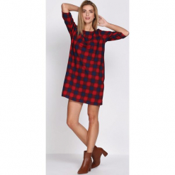 Granatowo-Czerwona Sukienka Pull Up. Czerwone sukienki hiszpanki Born2be, l, z materiału, z okrągłym kołnierzem, midi, oversize. Za 49,99 zł.