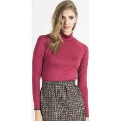 Bordowy Golf Basic z Koronkową Wypustką. Czerwone bluzki damskie marki Molly.pl, s, w koronkowe wzory, z jeansu, z długim rękawem. Za 128,90 zł.