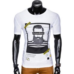 T-shirty męskie: T-SHIRT MĘSKI Z NADRUKIEM S994 - BIAŁY