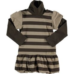 Sukienka w kolorze brązowo-beżowym. Pomarańczowe sukienki niemowlęce SRK, Miss Girly, w paski, z bawełny, bez rękawów. W wyprzedaży za 32,95 zł.