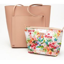Duża shopperka z kosmetyczką - Różowy. Różowe kosmetyczki damskie Cropp, bez wzorów. Za 119,99 zł.