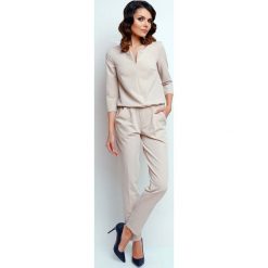 Elegancki Wyjściowy Kombinezon z Suwakiem - Beżowy. Brązowe kombinezony damskie marki Molly.pl, na co dzień, s, bez wzorów, eleganckie, bez kołnierzyka, bez rękawów, długie. Za 127,90 zł.