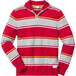 Golfy męskie: Sweter ze stójką Regular Fit bonprix czerwony w paski