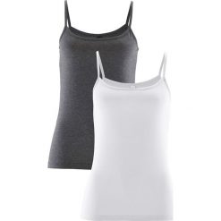 Top (2 szt.) bonprix szary melanż-biały. Szare topy damskie bonprix, melanż, z okrągłym kołnierzem. Za 49,98 zł.