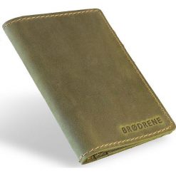 Skórzany cienki portfel slim wallet BRODRENE SW01 oliwkowy - oliwkowy. Zielone portfele męskie Brødrene, bez wzorów, ze skóry. Za 79,99 zł.