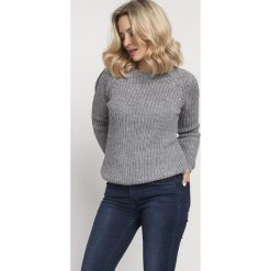 RAGLANOWY SWETER, SWE126 SZARY. Szare swetry damskie Lanti, bez wzorów, bez rękawów, bez kaptura. Za 158,00 zł.