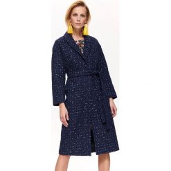 Płaszcz damski za kolano. Niebieskie płaszcze damskie Top Secret, na lato, bez wzorów, z tkaniny, eleganckie, długie. W wyprzedaży za 99,99 zł.
