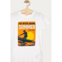 Pepe Jeans - T-shirt dziecięcy Alfred 128-176 cm. Białe t-shirty chłopięce Pepe Jeans, z nadrukiem, z bawełny, bez rękawów. Za 139,90 zł.