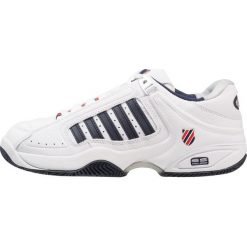 KSWISS DEFIER RS Obuwie multicourt white/dress blue/fiery red. Białe buty sportowe męskie K-SWISS, ze skóry, outdoorowe. Za 549,00 zł.