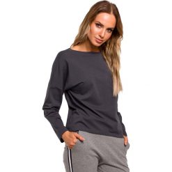 Stalowa Bazowa Bluzka Oversize z Dekoltem na Plecach. Szare bluzki damskie Molly.pl, s, bez wzorów, eleganckie, z dekoltem na plecach, z długim rękawem. Za 108,90 zł.