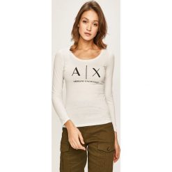 Armani Exchange - Longsleeve. Czarne bluzki damskie Armani Exchange, s, z nadrukiem, z bawełny, z okrągłym kołnierzem. Za 259,90 zł.