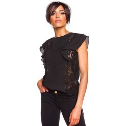 Top "Ariana" w kolorze czarnym. Czarne bluzki damskie Glamour Paris, s, w koronkowe wzory, z koronki, z okrągłym kołnierzem, bez rękawów. W wyprzedaży za 109,95 zł.