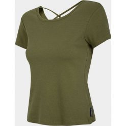 T-shirt damski TSD621 - khaki - Outhorn. Brązowe koszulki damskie Outhorn, w paski, z dzianiny, z dekoltem na plecach. Za 39,99 zł.