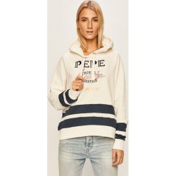 Pepe Jeans - Bluza Pamela. Białe bluzy damskie Pepe Jeans, s, z aplikacjami, z bawełny, bez rękawów, z kapturem. Za 319,90 zł.