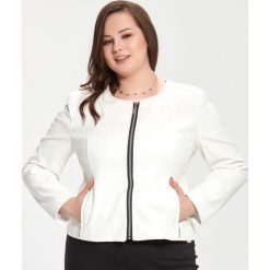 Żakiet Katrin chanelka w kolorze ecru duże rozmiary XXL OVERSIZE. Żakiety damskie Moda Size Plus Iwanek, s, bez wzorów, z jeansu. Za 149,90 zł.
