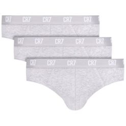 Komplet 3 par slipów Cristiano Ronaldo CR7 Main Basic Brief 3Pack 8100-66-700. Szare slipy męskie Cristiano Ronaldo CR7, s, bez wzorów, z elastanu. W wyprzedaży za 79,00 zł.