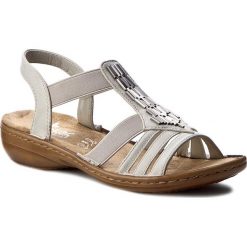 Sandały RIEKER - 60800-80 Weiss. Białe klapki damskie marki Rieker, z aplikacjami, ze skóry ekologicznej, bez obcasa, na obcasie. Za 219,00 zł.
