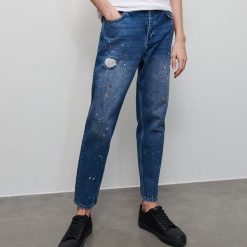 Przecierane jeansy carrot - Niebieski. Niebieskie jeansy męskie Reserved, bez wzorów. Za 169,99 zł.