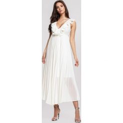 Biała Sukienka Pogoer. Brązowe sukienki damskie other, s, bez wzorów, eleganckie, z dekoltem na plecach, bez rękawów, midi. Za 129,99 zł.