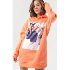 Pomarańczowa Bluza Avafer. Pomarańczowe bluzy damskie Born2be, xl, bez wzorów, bez rękawów, z kapturem. Za 79,99 zł.