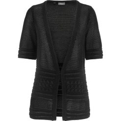 Sweter rozpinany ażurowy bonprix czarny. Czarne swetry damskie bonprix, bez wzorów, bez rękawów, bez kaptura. Za 74,99 zł.