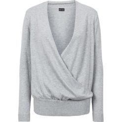 Sweter kopertowy bonprix jasnoszary melanż. Szare swetry damskie bonprix, bez wzorów, eleganckie, bez rękawów, bez kaptura. Za 74,99 zł.
