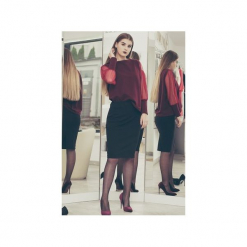 Bluzeczka Szyk Bordo. Czerwone bluzki damskie marki 3 for u, xl, bez wzorów, z tiulu, eleganckie, bez kołnierzyka, bez rękawów. Za 97,29 zł.