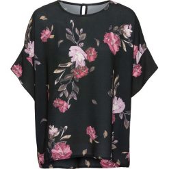 Bluzka z nadrukiem bonprix czarny w kwiaty. Czarne koszulki damskie bonprix, z nadrukiem, bez kołnierzyka, z krótkim rękawem. Za 99,99 zł.