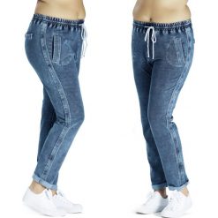 Jeansowe dresowe spodnie DENIM OVERSIZE PLUS SIZE. Niebieskie spodnie damskie s, z elastanu. Za 129,00 zł.