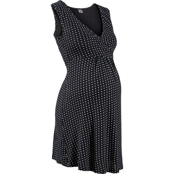 Koszula nocna do karmienia z wiskozy bonprix czarny w kropki Koszula nocna do karmienia z wiskozy bonprix czarny w kropki