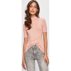 Answear - Bluzka. Białe bluzki damskie ANSWEAR, s, bez wzorów, z elastanu, z golfem, z krótkim rękawem. W wyprzedaży za 59,90 zł.