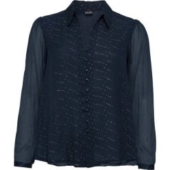 Bluzka w kropki bonprix ciemnoniebieski. Niebieskie koszulki damskie marki bonprix, w paski, eleganckie, bez kołnierzyka, bez rękawów. Za 84,99 zł.