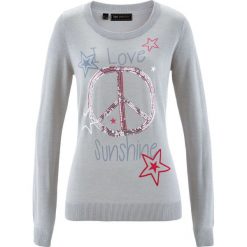 Sweter z cekinami bonprix jasnoszary melanż z kolorowym nadrukiem. Szare swetry klasyczne damskie bonprix. Za 79,99 zł.