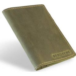 Skórzany cienki portfel slim wallet BRODRENE SW07 zielony - zielony. Zielone portfele męskie Brødrene, bez wzorów, ze skóry. Za 75,19 zł.