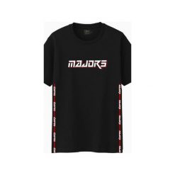 MAJORS TAPE TS. Czarne t-shirty damskie marki MAJORS, s, z nadrukiem, z bawełny, bez kołnierzyka. Za 120,00 zł.